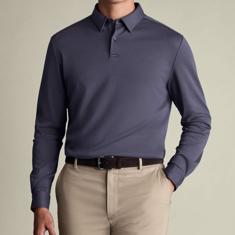 Charles tyrwhitt
Men’s dark mauve plain long sleeve jersey polo